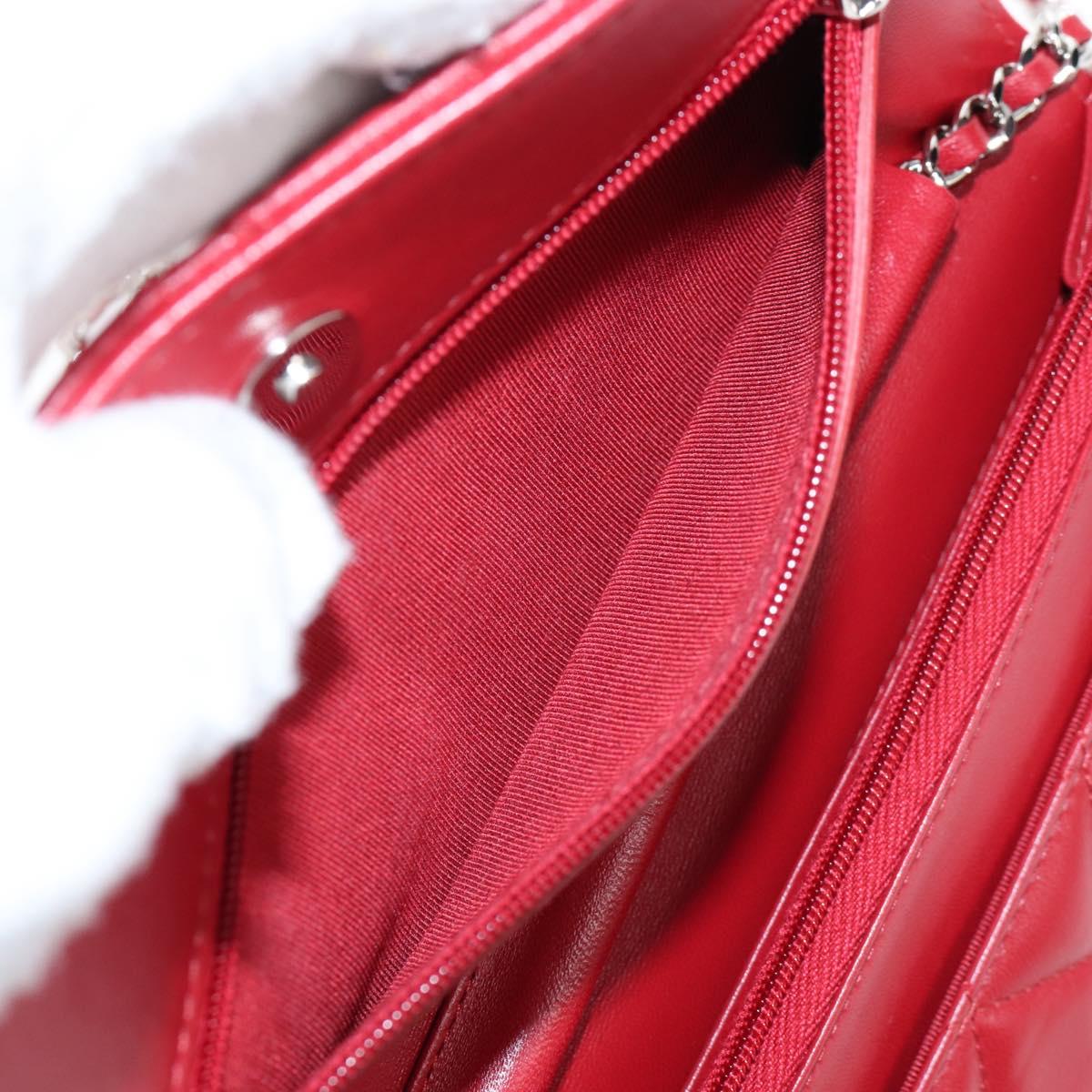 CHANEL Chain Shoulder Bag Lamb Skin Red Silver CC Auth 209493SAM