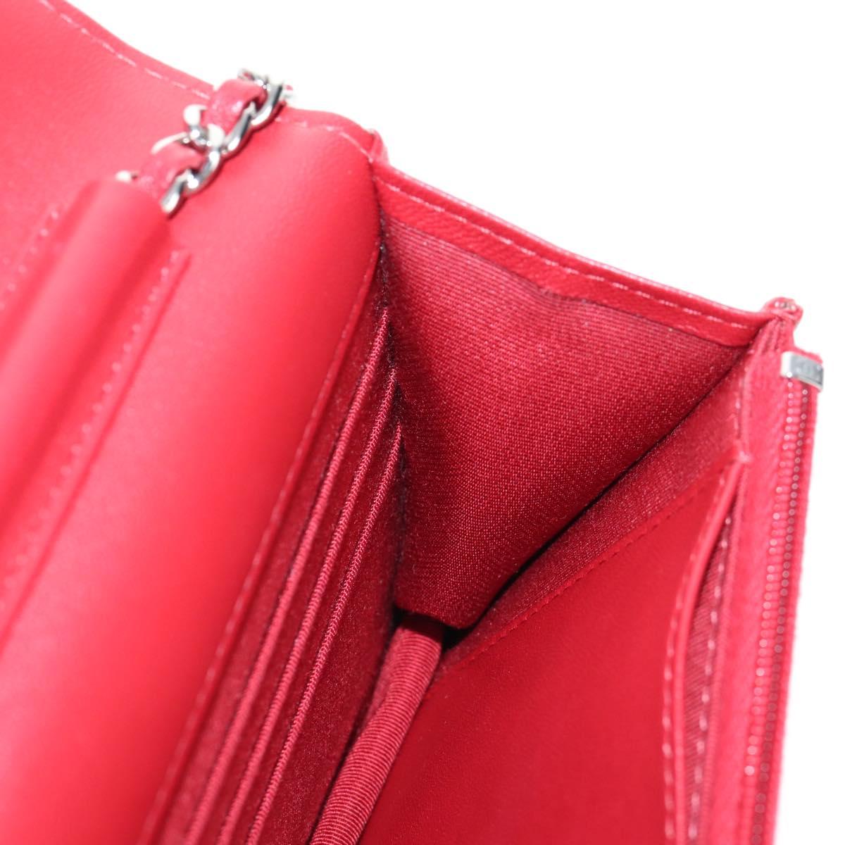 CHANEL Chain Shoulder Bag Lamb Skin Red Silver CC Auth 209493SAM