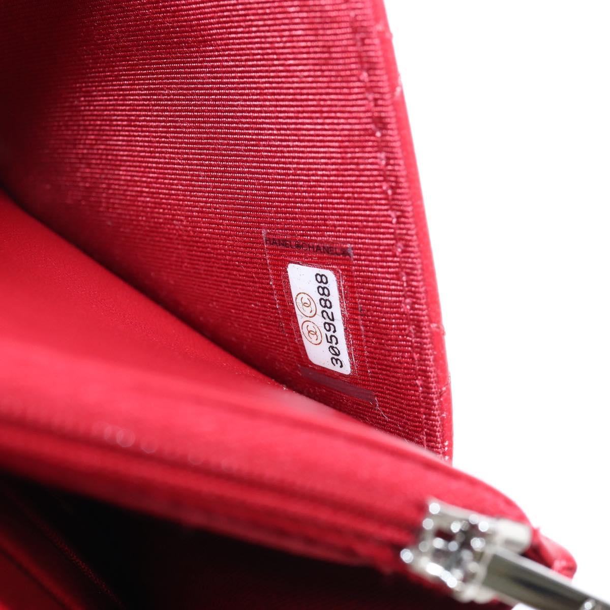 CHANEL Chain Shoulder Bag Lamb Skin Red Silver CC Auth 209493SAM