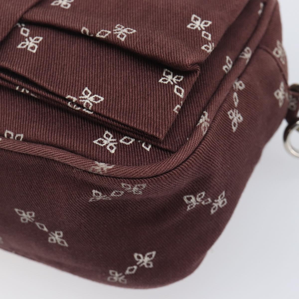PRADA Chain Shoulder Bag Canvas Brown Silver Auth 209497A