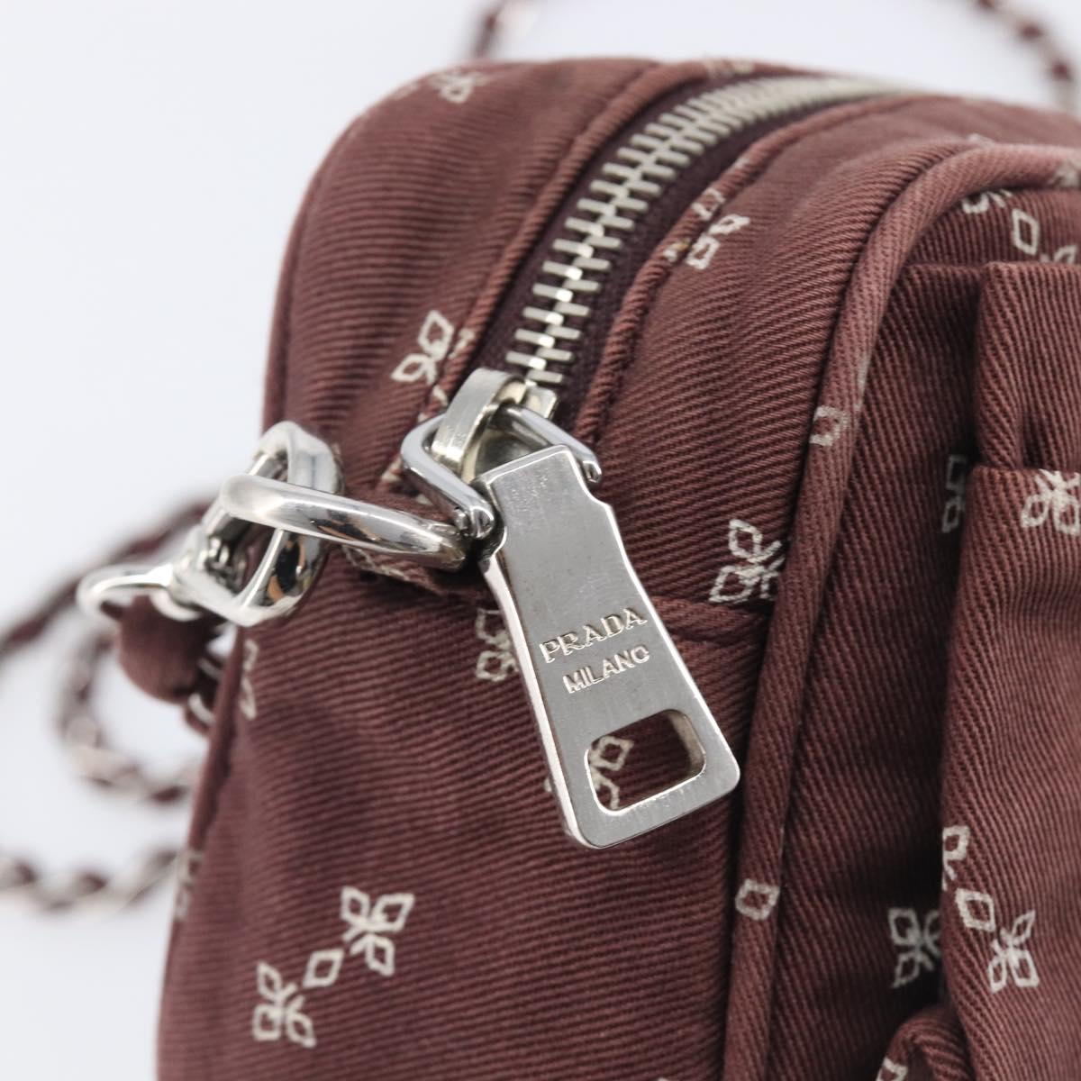PRADA Chain Shoulder Bag Canvas Brown Silver Auth 209497A