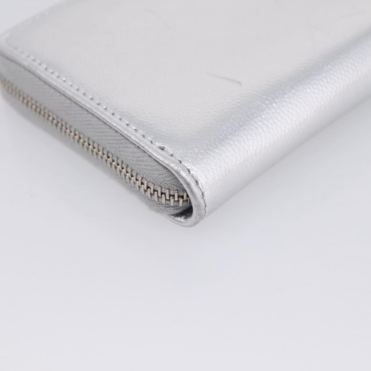 CHANEL Long Wallet Leather Silver CC Auth 209498V