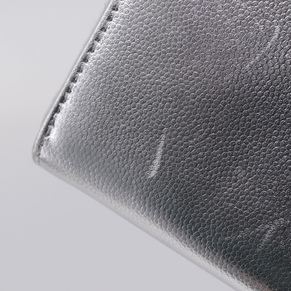 CHANEL Long Wallet Leather Silver CC Auth 209498V
