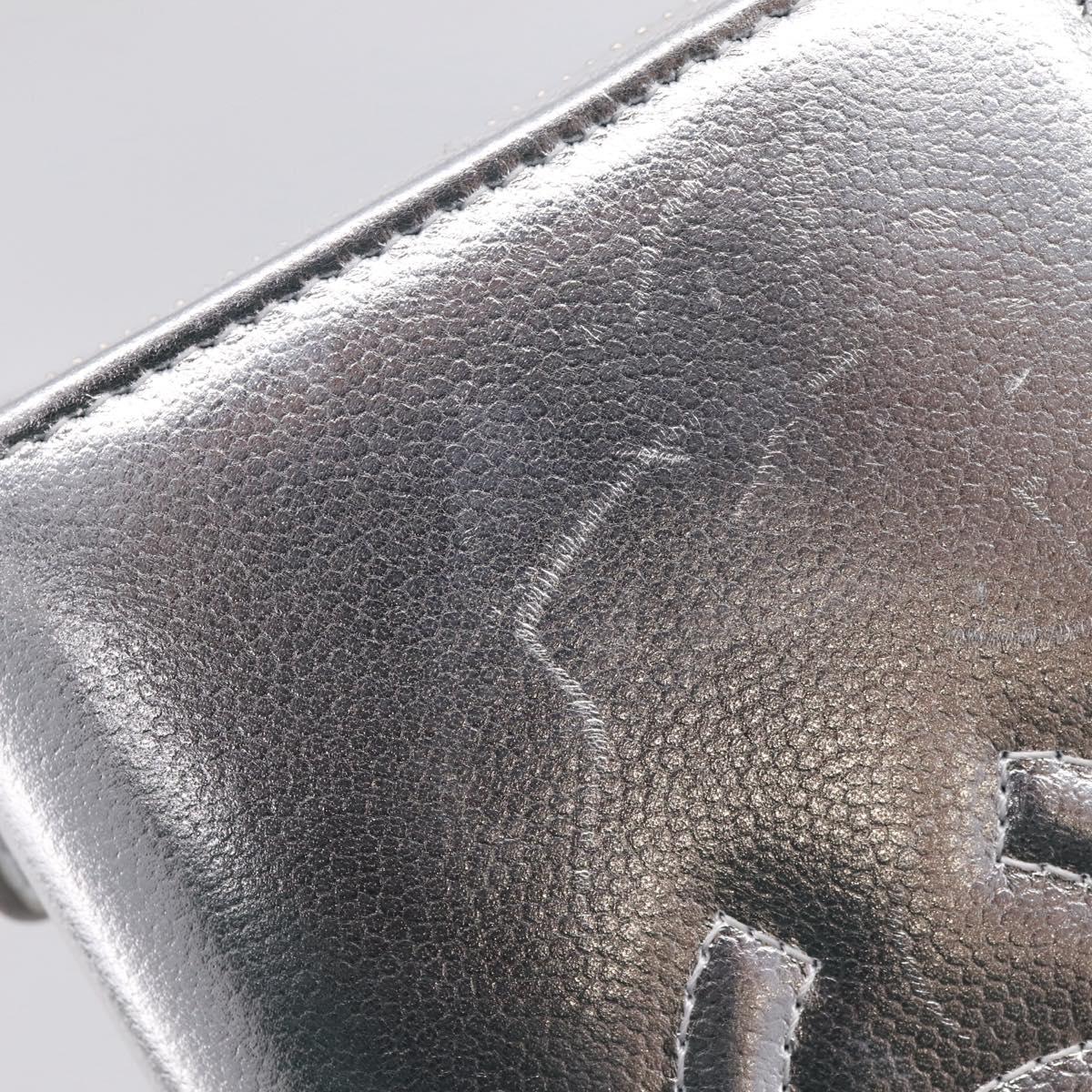 CHANEL Long Wallet Leather Silver CC Auth 209498V