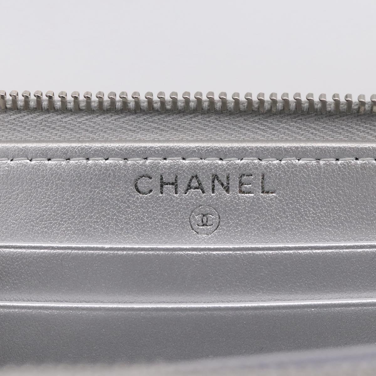 CHANEL Long Wallet Leather Silver CC Auth 209498V