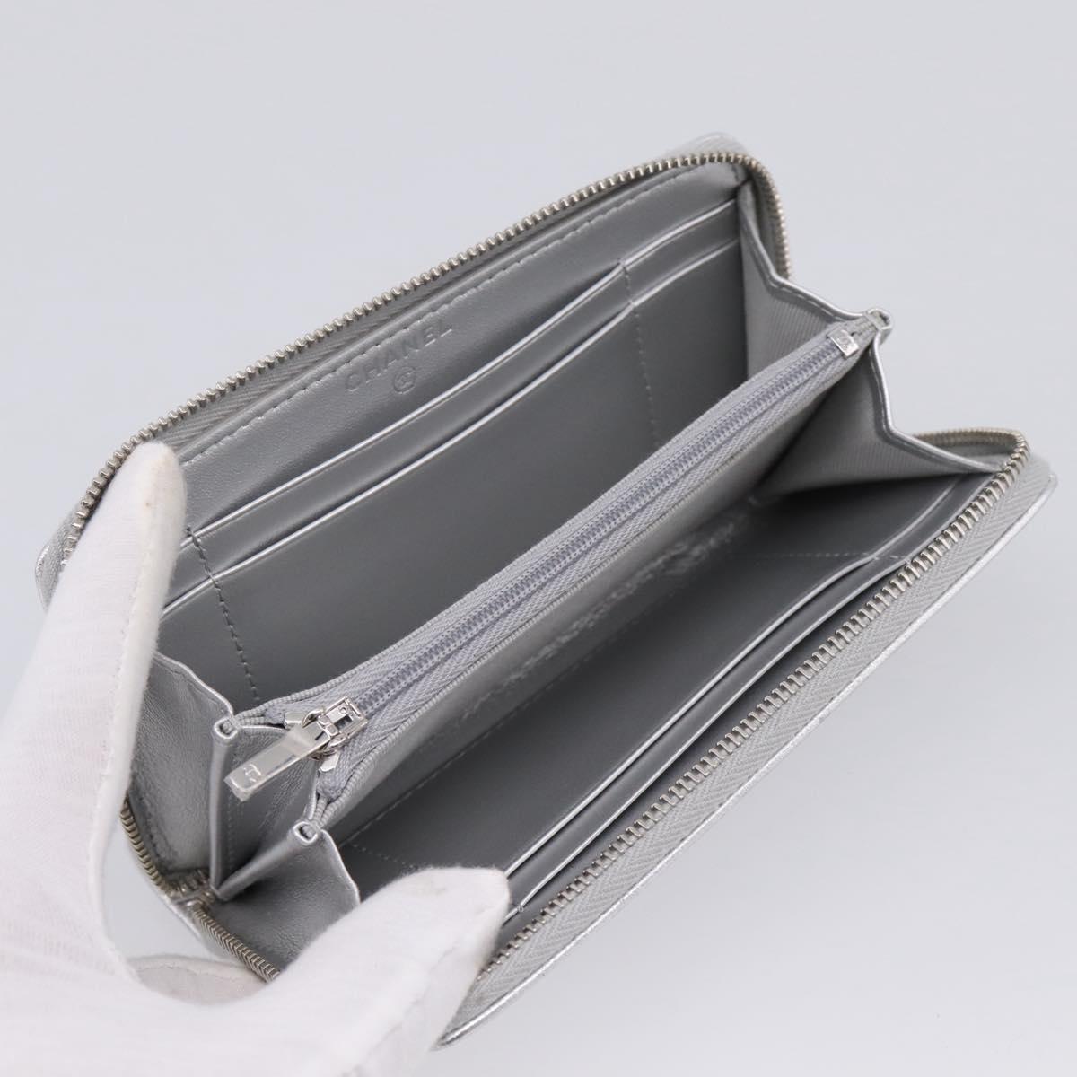 CHANEL Long Wallet Leather Silver CC Auth 209498V