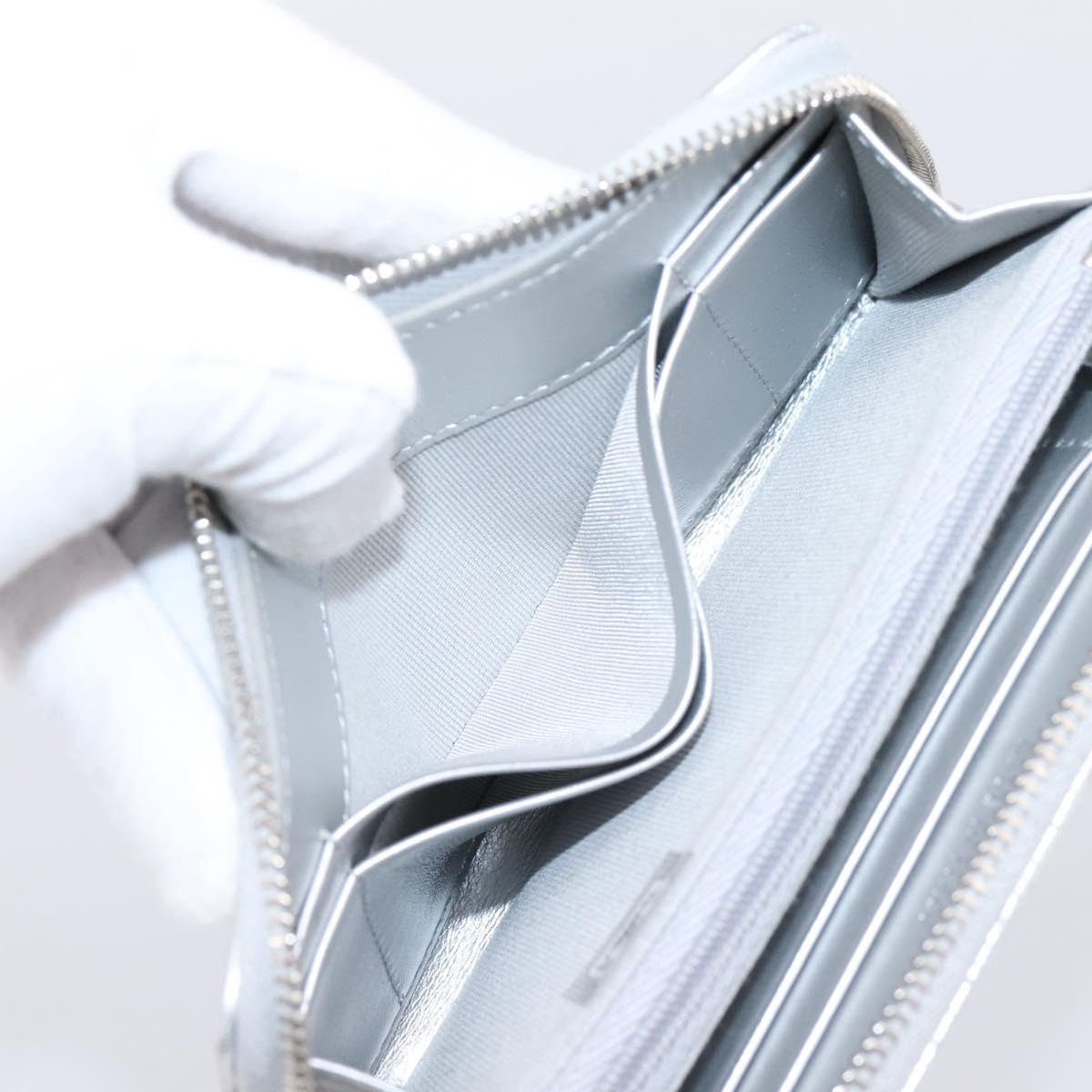CHANEL Long Wallet Leather Silver CC Auth 209498V