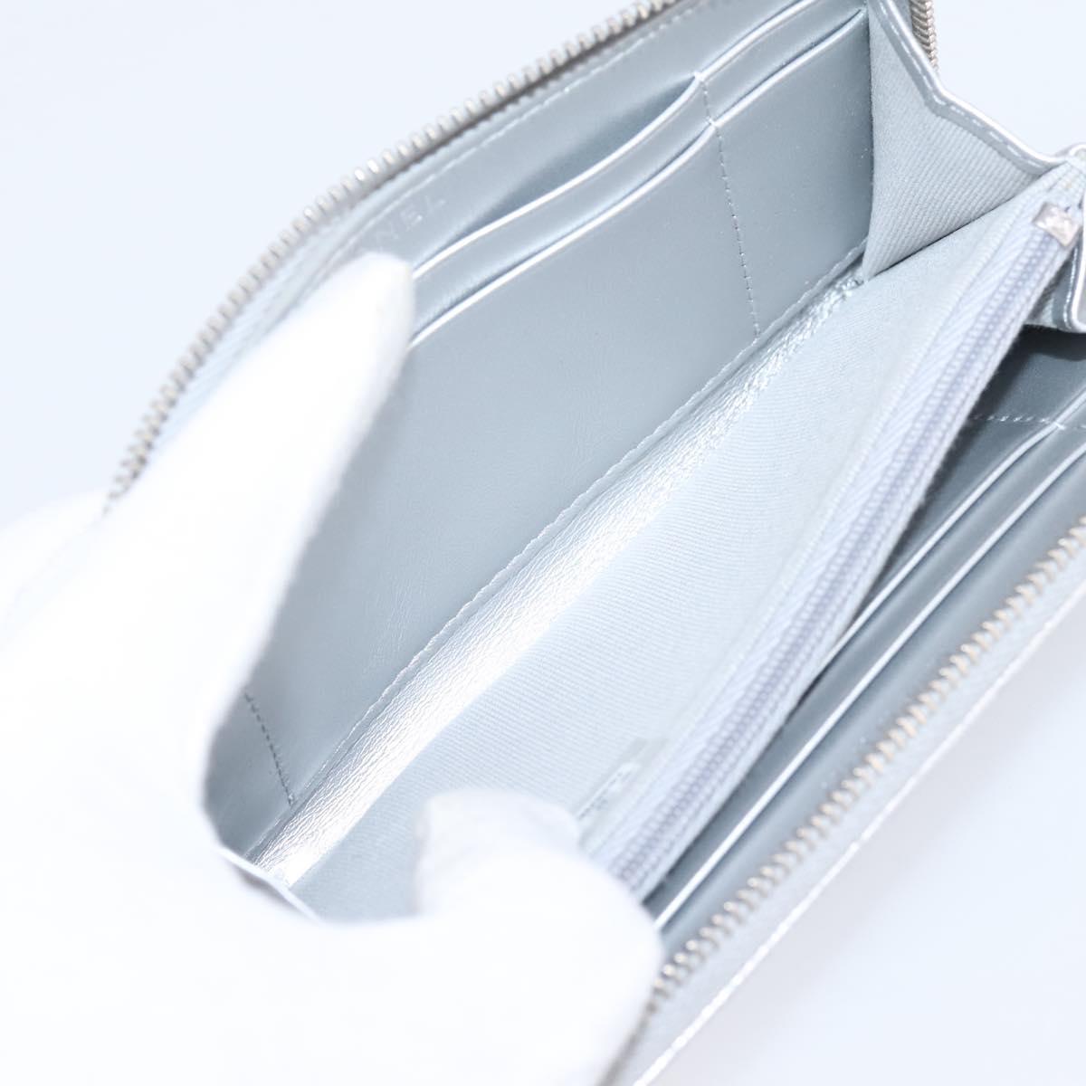CHANEL Long Wallet Leather Silver CC Auth 209498V