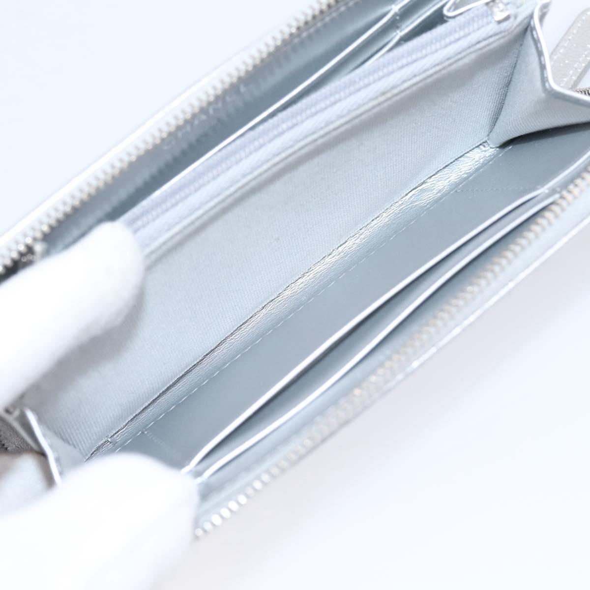 CHANEL Long Wallet Leather Silver CC Auth 209498V