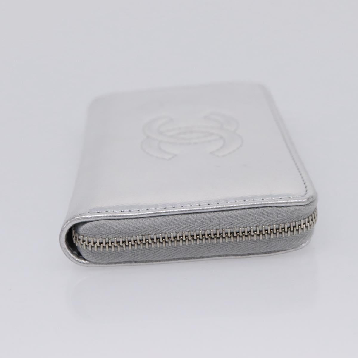 CHANEL Long Wallet Leather Silver CC Auth 209498V