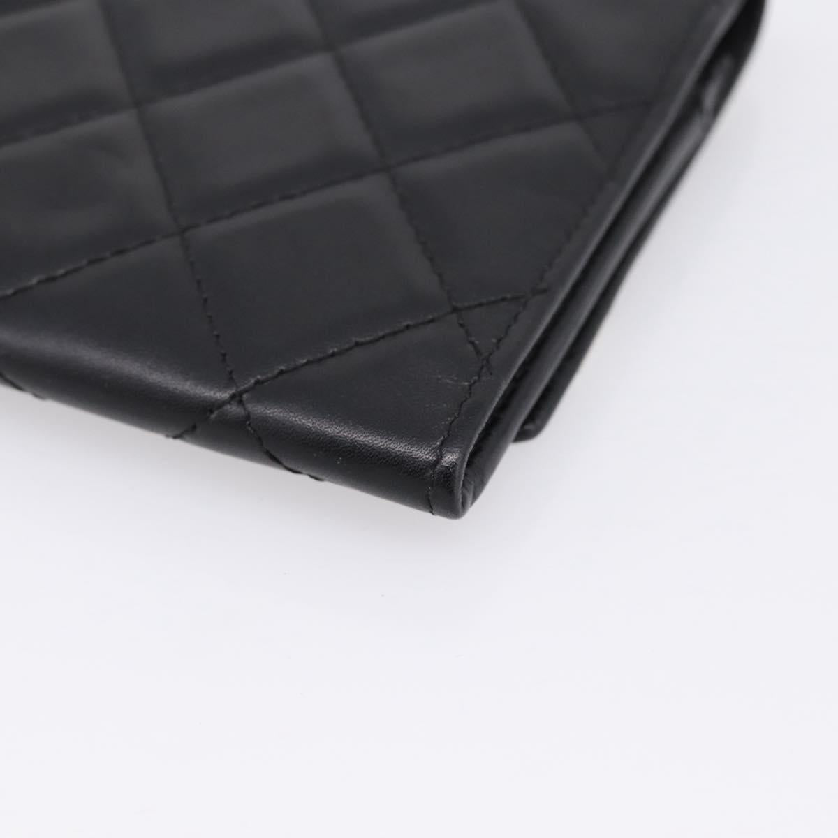 CHANEL Matelasse Wallet Leather Black Gold CC Auth 209500M