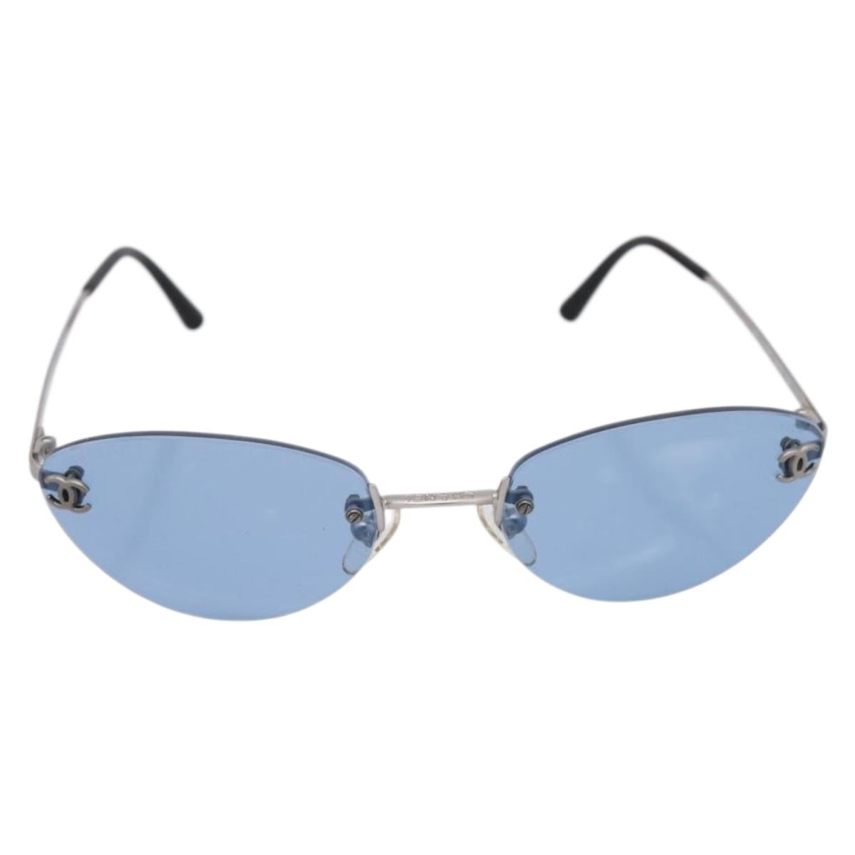 CHANEL Sunglasses metal Silver CC Auth 209501M