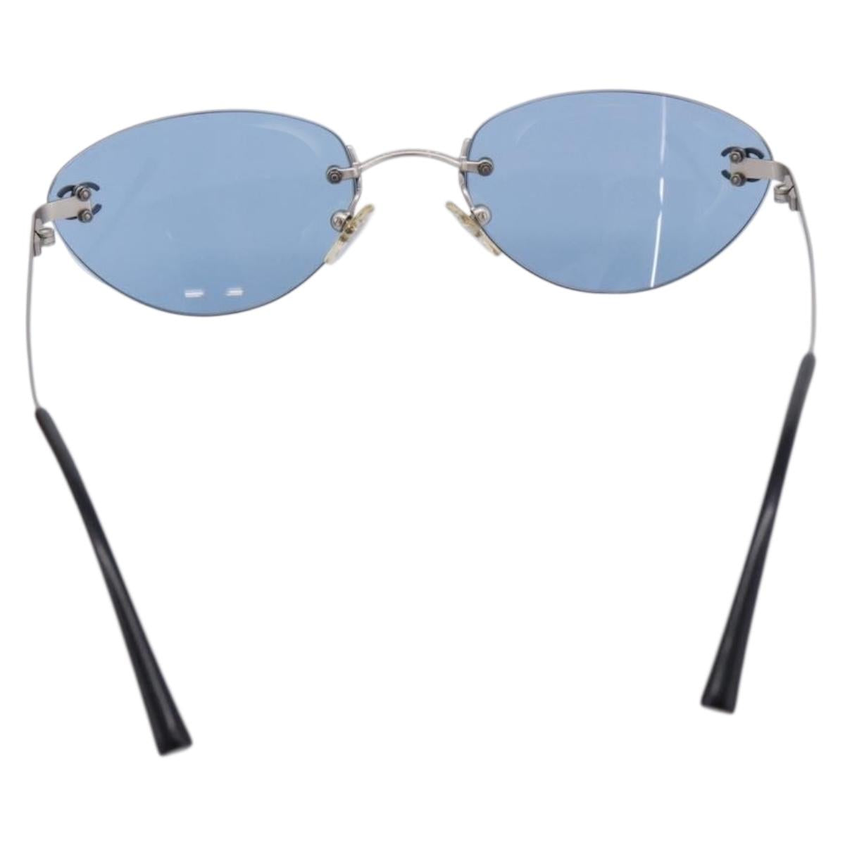 CHANEL Sunglasses metal Silver CC Auth 209501M