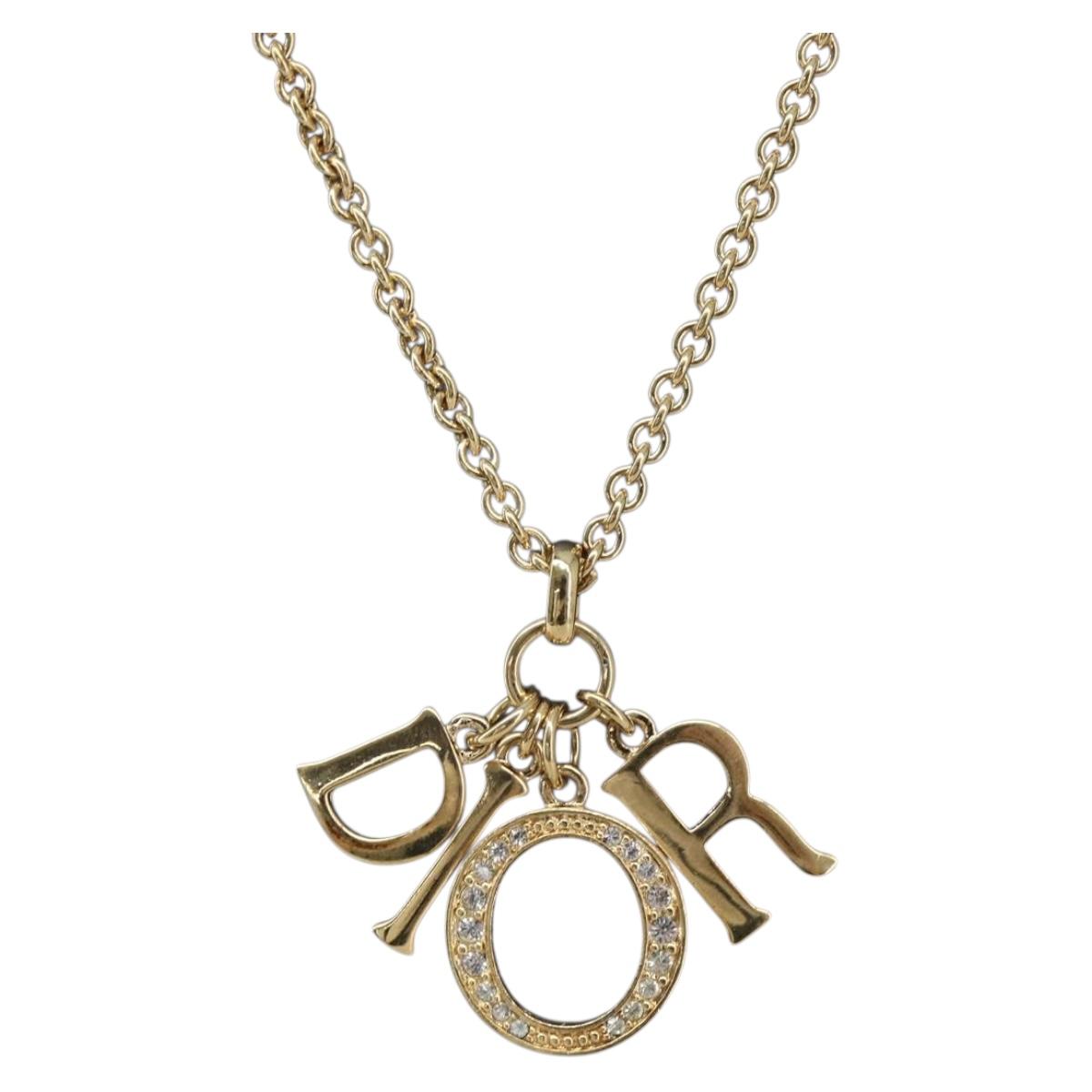 Christian Dior Necklace Metal Gold Tone Auth 209502M