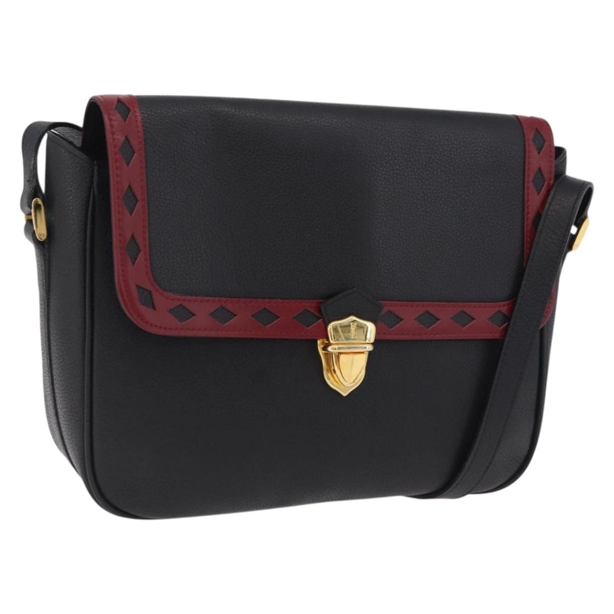 Saint Laurent Chain Shoulder Bag Leather Black Gold Auth 209503V