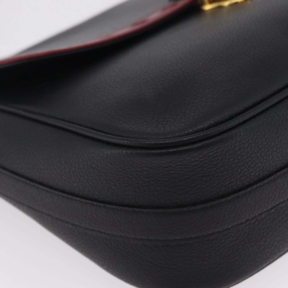 Saint Laurent Chain Shoulder Bag Leather Black Gold Auth 209503V