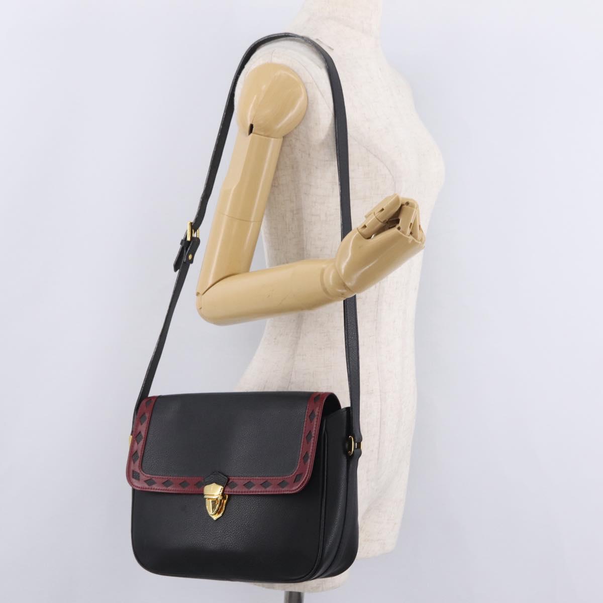 Saint Laurent Chain Shoulder Bag Leather Black Gold Auth 209503V