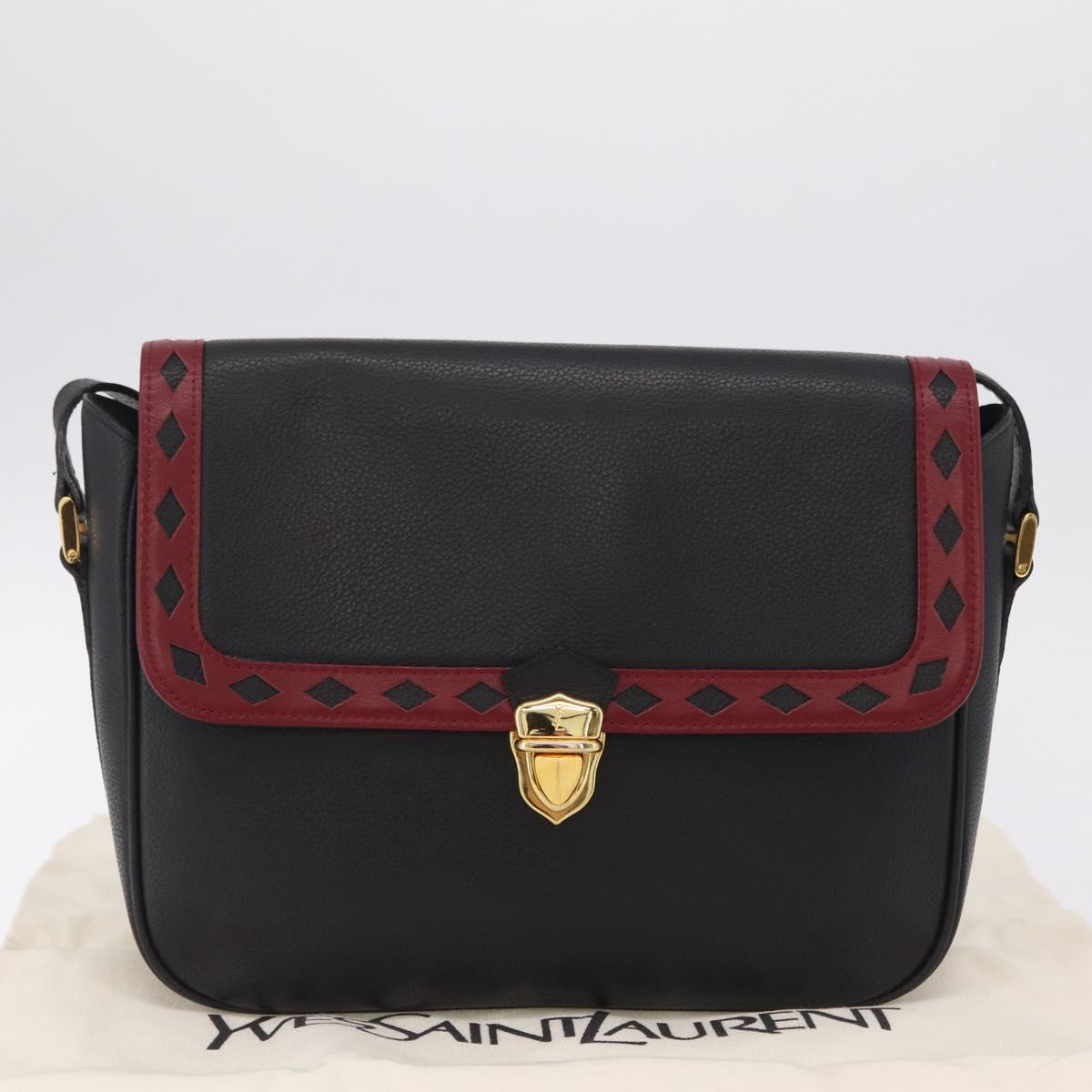 Saint Laurent Chain Shoulder Bag Leather Black Gold Auth 209503V