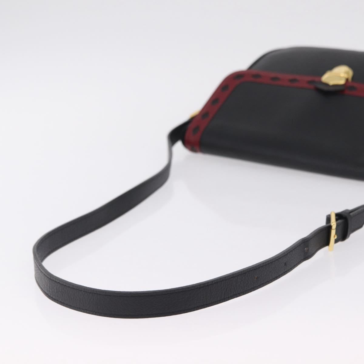 Saint Laurent Chain Shoulder Bag Leather Black Gold Auth 209503V