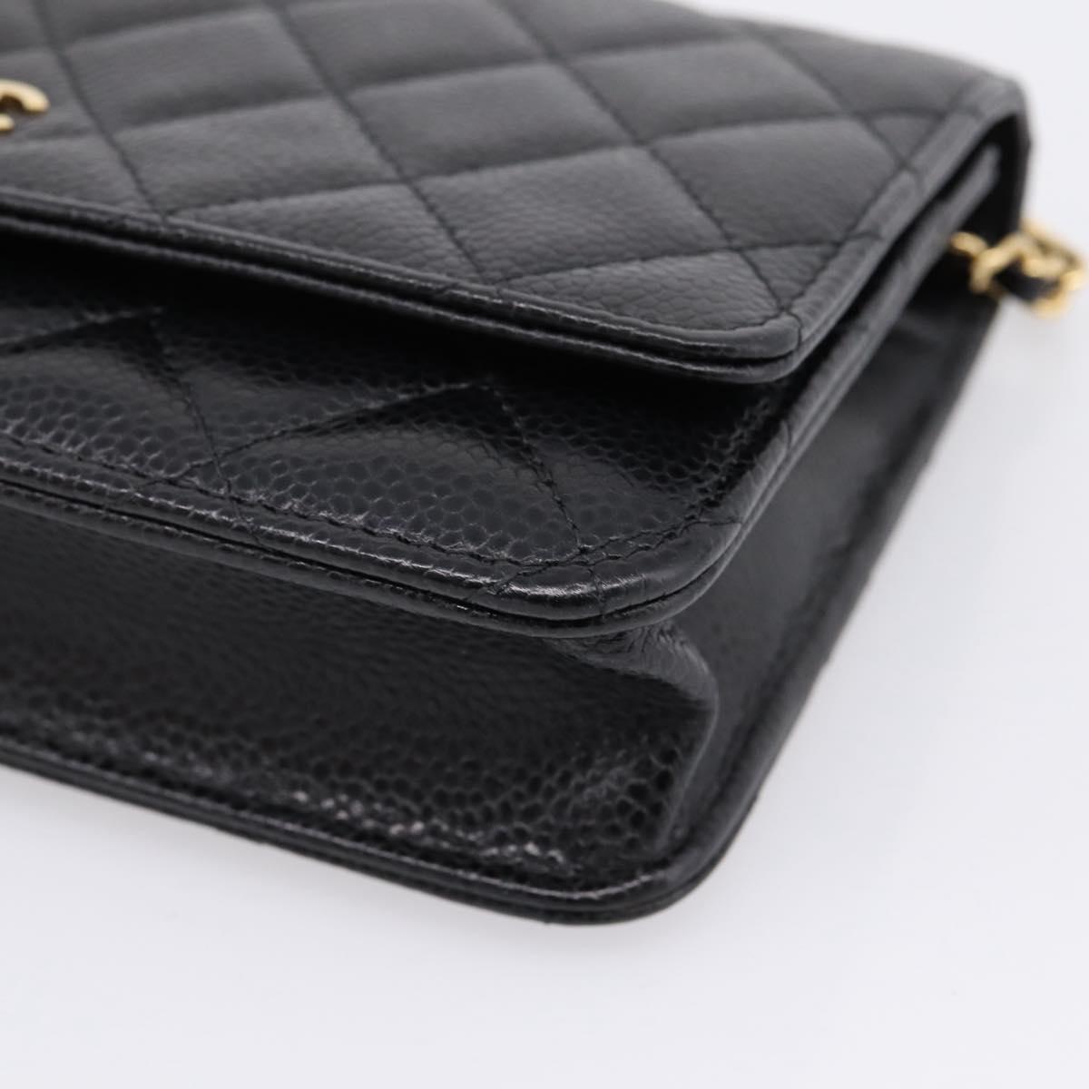 CHANEL Matelasse ChainShoulder Pouch Caviar Skin Black Gold CC Auth 209506SAM