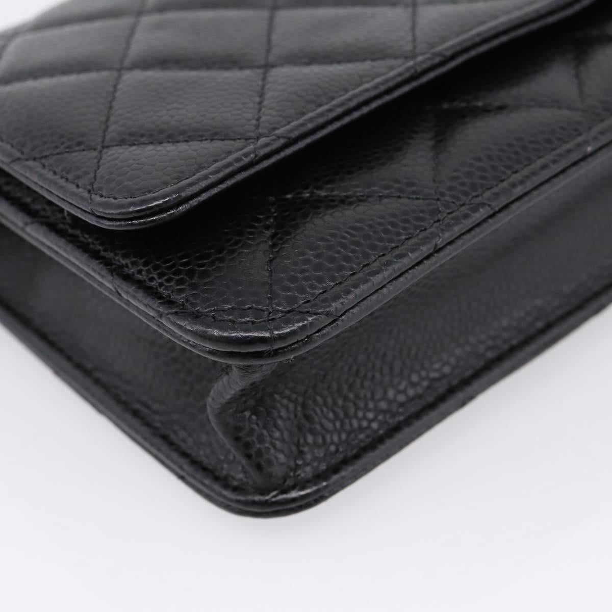 CHANEL Matelasse ChainShoulder Pouch Caviar Skin Black Gold CC Auth 209506SAM
