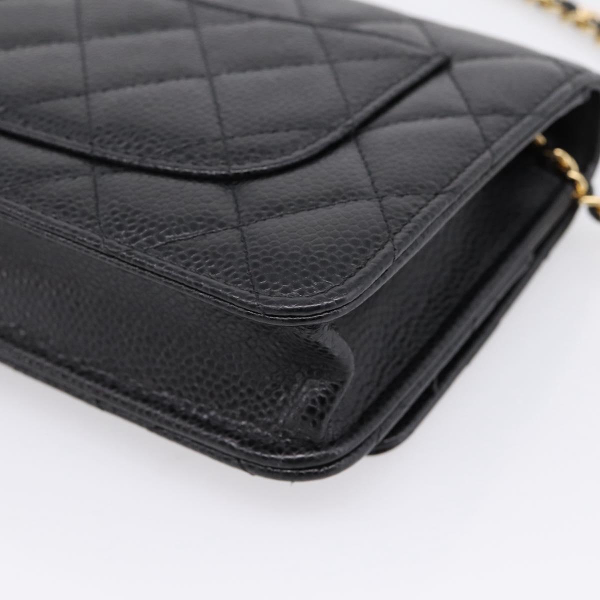 CHANEL Matelasse ChainShoulder Pouch Caviar Skin Black Gold CC Auth 209506SAM