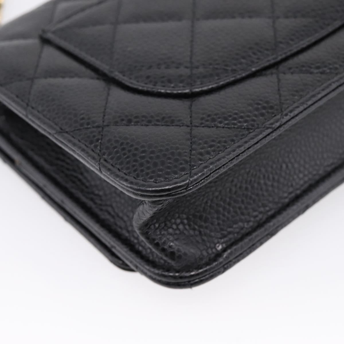 CHANEL Matelasse ChainShoulder Pouch Caviar Skin Black Gold CC Auth 209506SAM