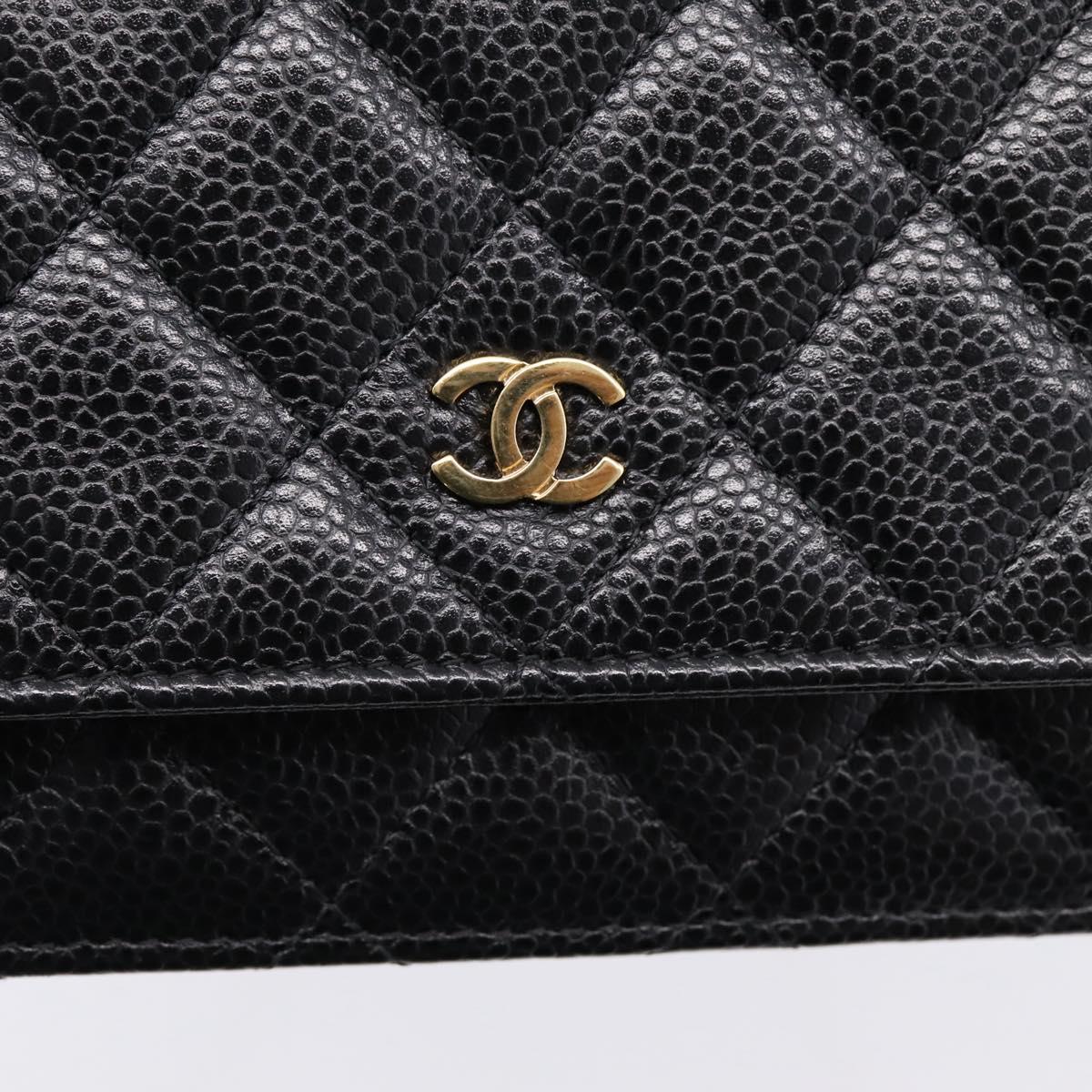 CHANEL Matelasse ChainShoulder Pouch Caviar Skin Black Gold CC Auth 209506SAM