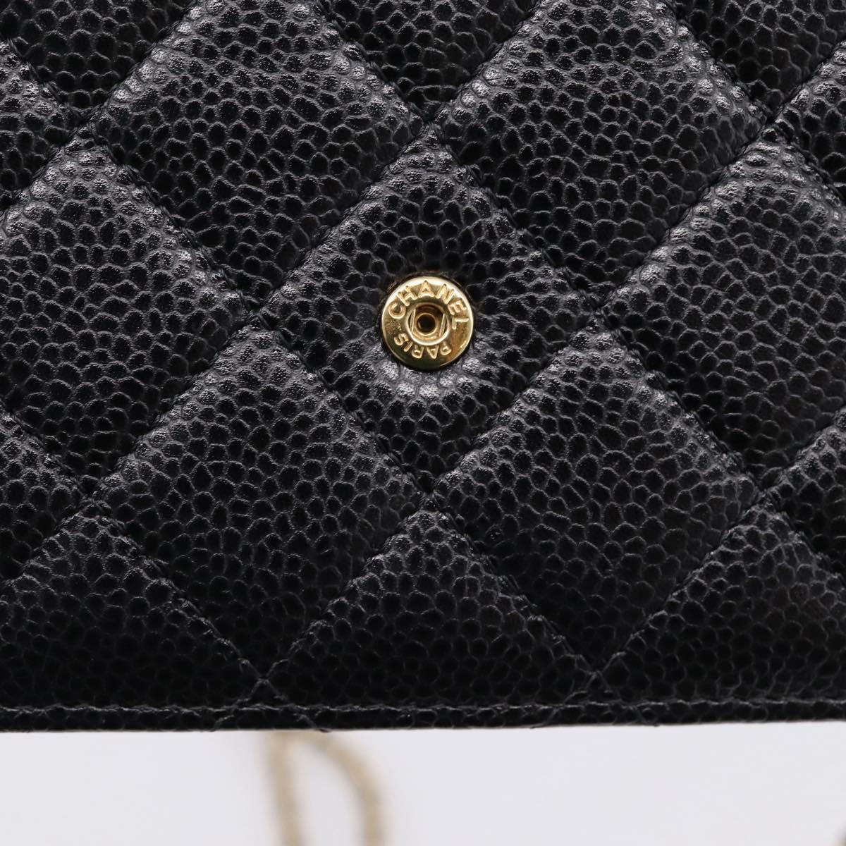 CHANEL Matelasse ChainShoulder Pouch Caviar Skin Black Gold CC Auth 209506SAM