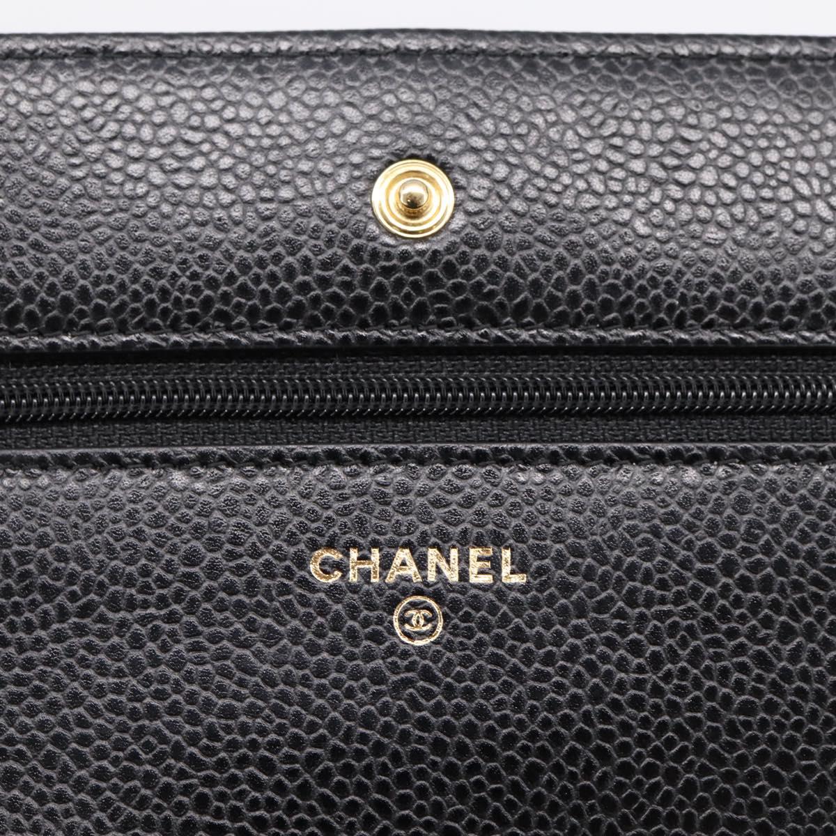 CHANEL Matelasse ChainShoulder Pouch Caviar Skin Black Gold CC Auth 209506SAM