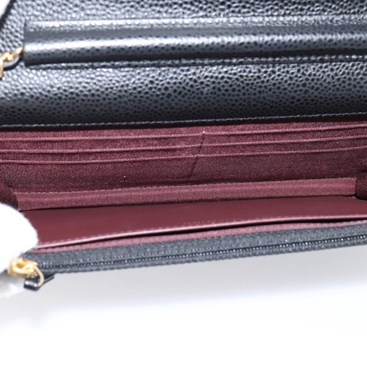 CHANEL Matelasse ChainShoulder Pouch Caviar Skin Black Gold CC Auth 209506SAM