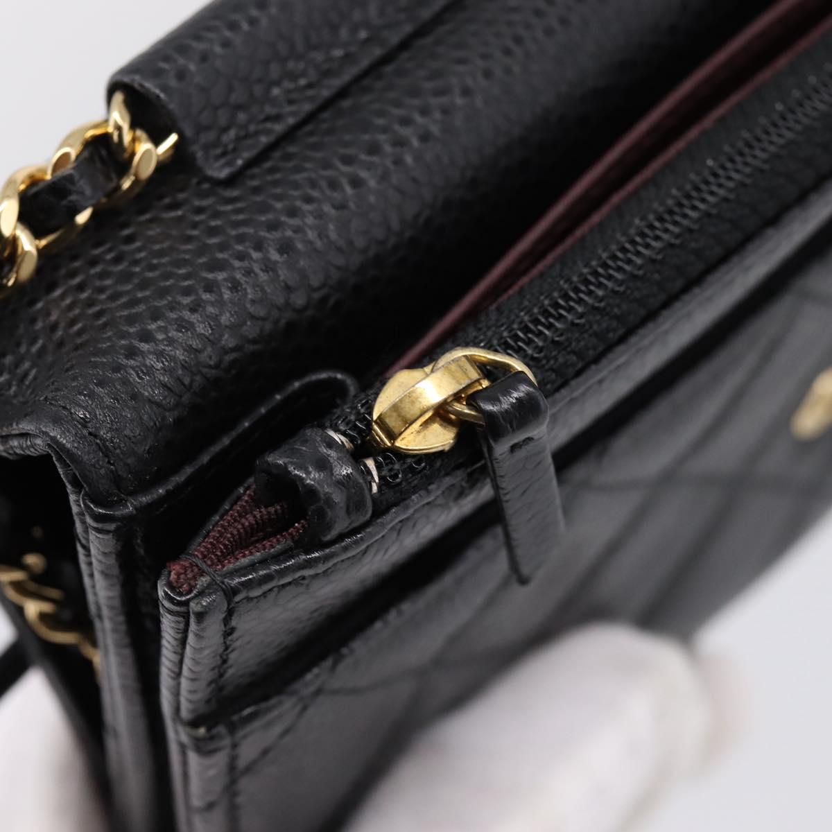 CHANEL Matelasse ChainShoulder Pouch Caviar Skin Black Gold CC Auth 209506SAM