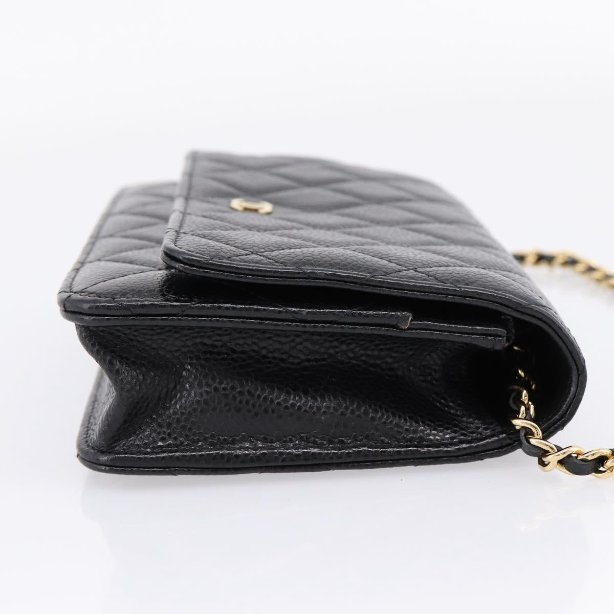 CHANEL Matelasse ChainShoulder Pouch Caviar Skin Black Gold CC Auth 209506SAM