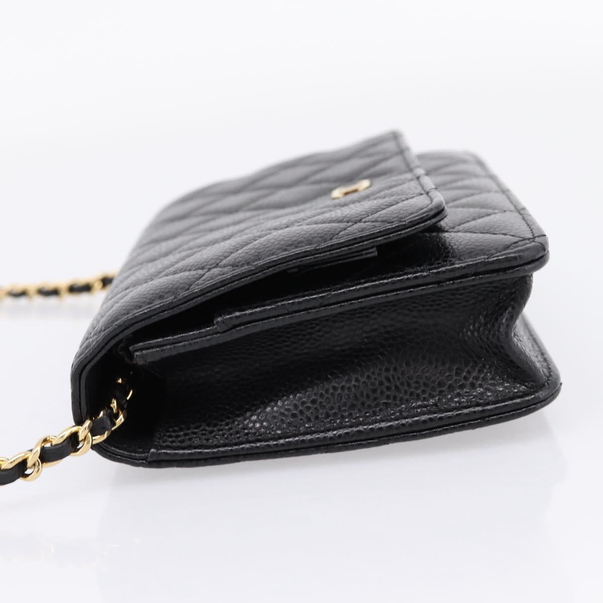 CHANEL Matelasse ChainShoulder Pouch Caviar Skin Black Gold CC Auth 209506SAM