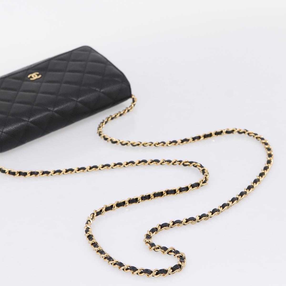 CHANEL Matelasse ChainShoulder Pouch Caviar Skin Black Gold CC Auth 209506SAM