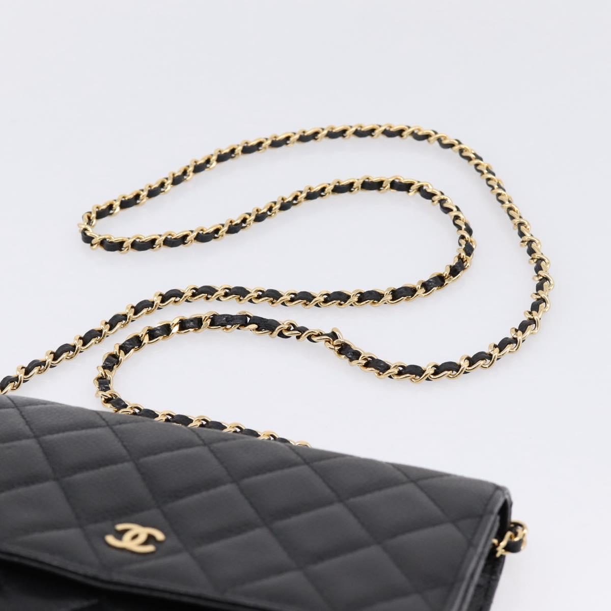 CHANEL Matelasse ChainShoulder Pouch Caviar Skin Black Gold CC Auth 209506SAM