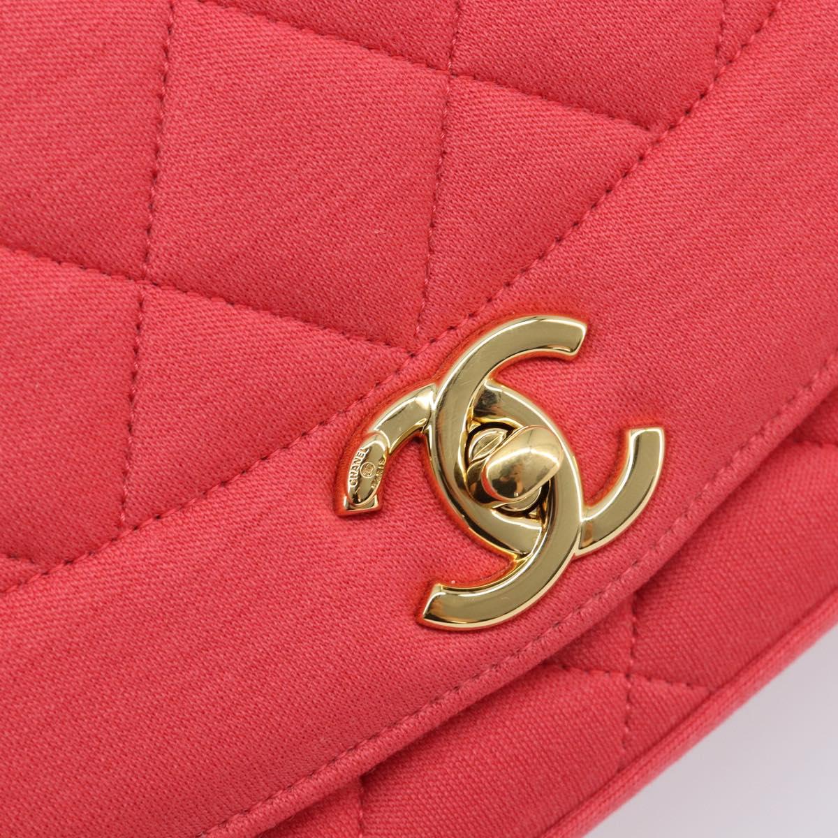 CHANEL Matelasse Chain Shoulder Bag Cotton Jersey Red Gold CC Auth 209509SAM