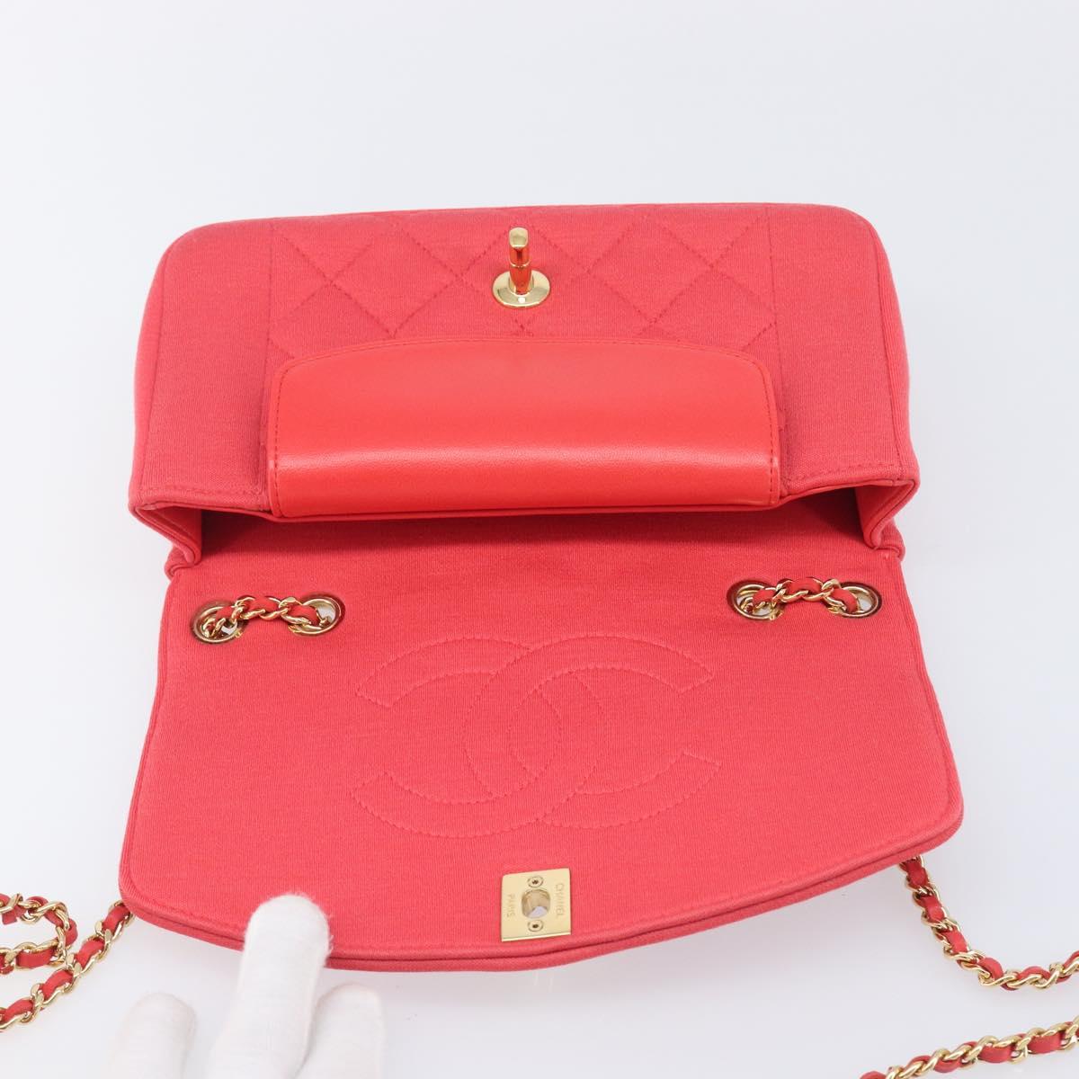 CHANEL Matelasse Chain Shoulder Bag Cotton Jersey Red Gold CC Auth 209509SAM