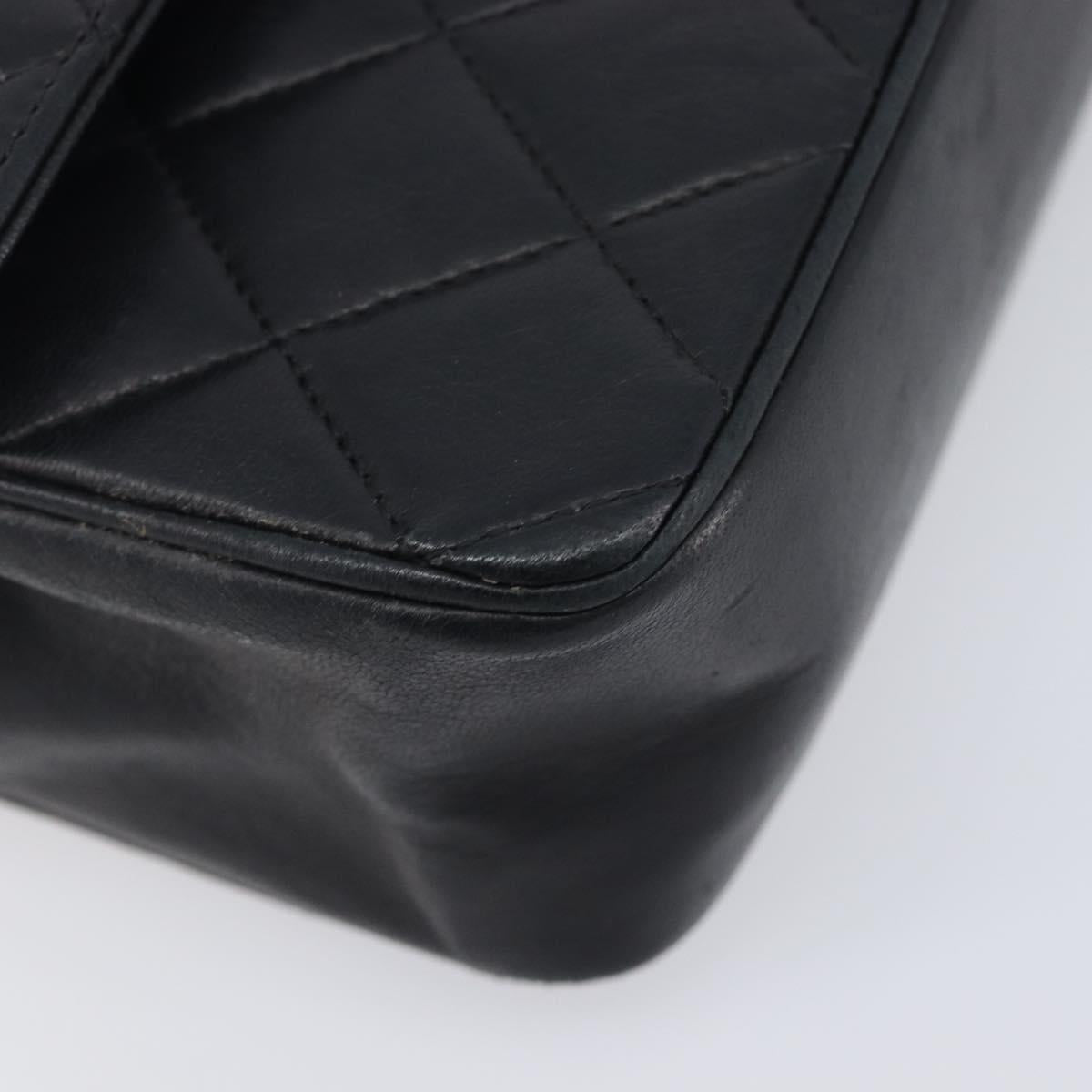 CHANEL Matelasse Chain Shoulder Bag Lamb Skin Black Gold CC Auth 209510V