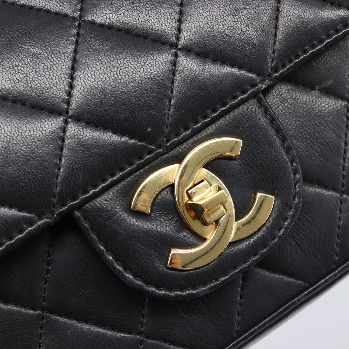 CHANEL Matelasse Chain Shoulder Bag Lamb Skin Black Gold CC Auth 209510V