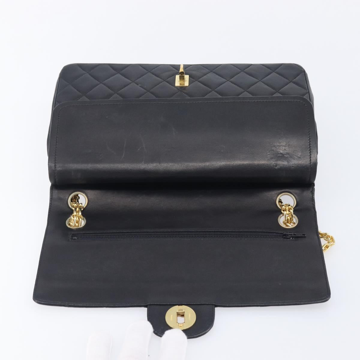 CHANEL Matelasse Chain Shoulder Bag Lamb Skin Black Gold CC Auth 209510V