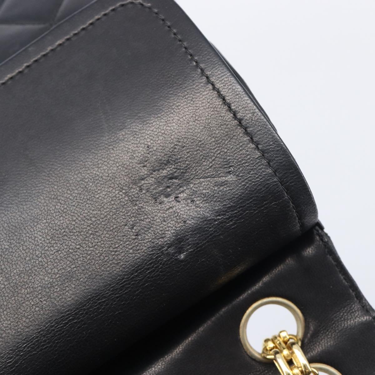 CHANEL Matelasse Chain Shoulder Bag Lamb Skin Black Gold CC Auth 209510V