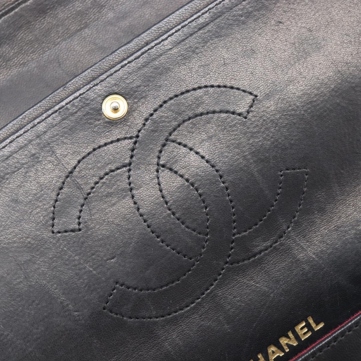 CHANEL Matelasse Chain Shoulder Bag Lamb Skin Black Gold CC Auth 209510V