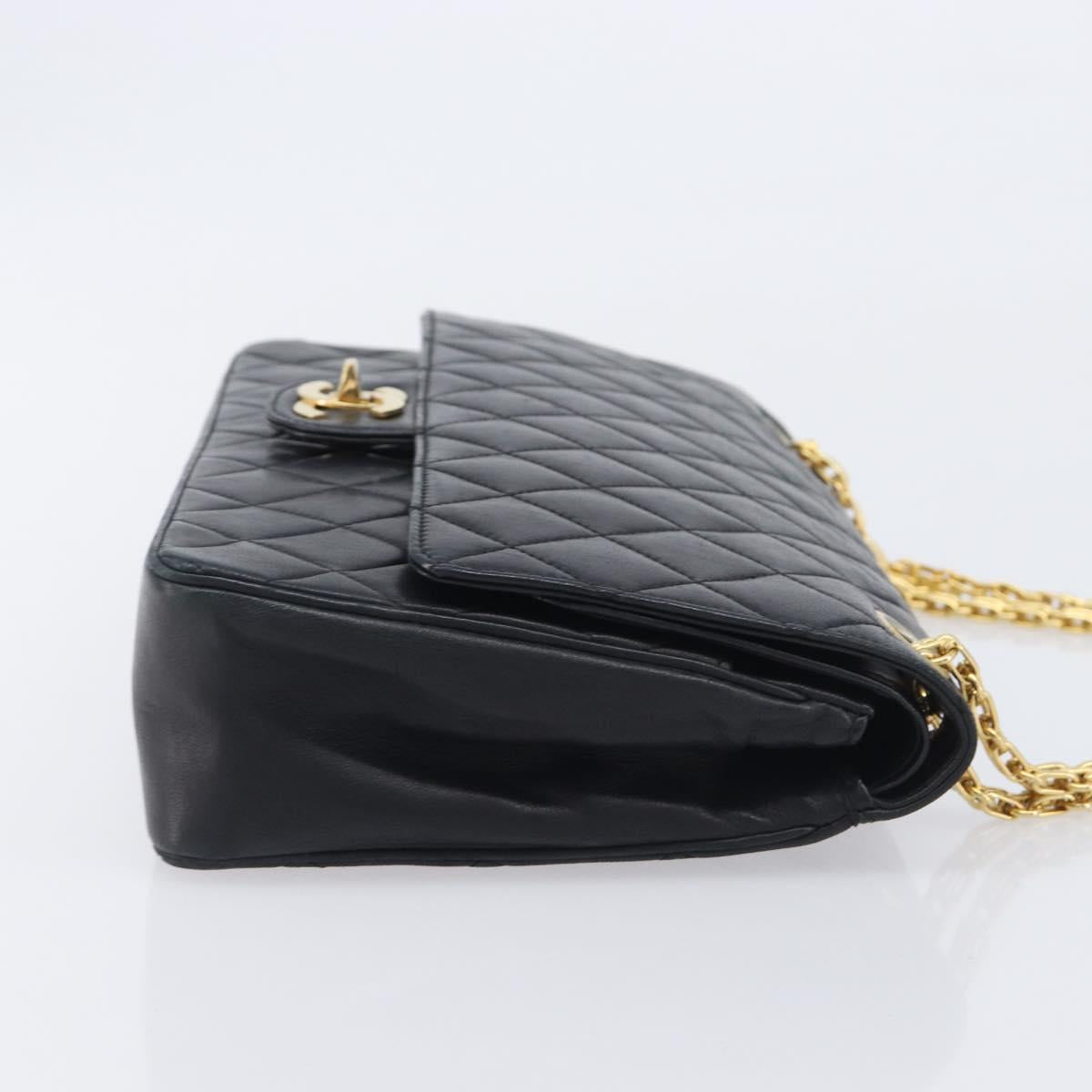 CHANEL Matelasse Chain Shoulder Bag Lamb Skin Black Gold CC Auth 209510V
