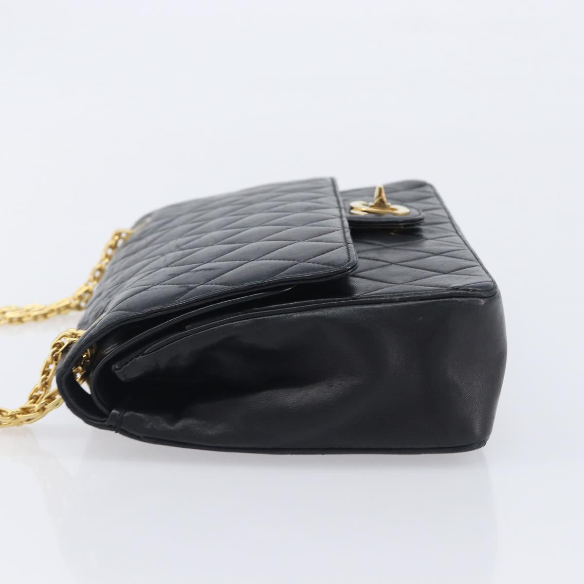 CHANEL Matelasse Chain Shoulder Bag Lamb Skin Black Gold CC Auth 209510V