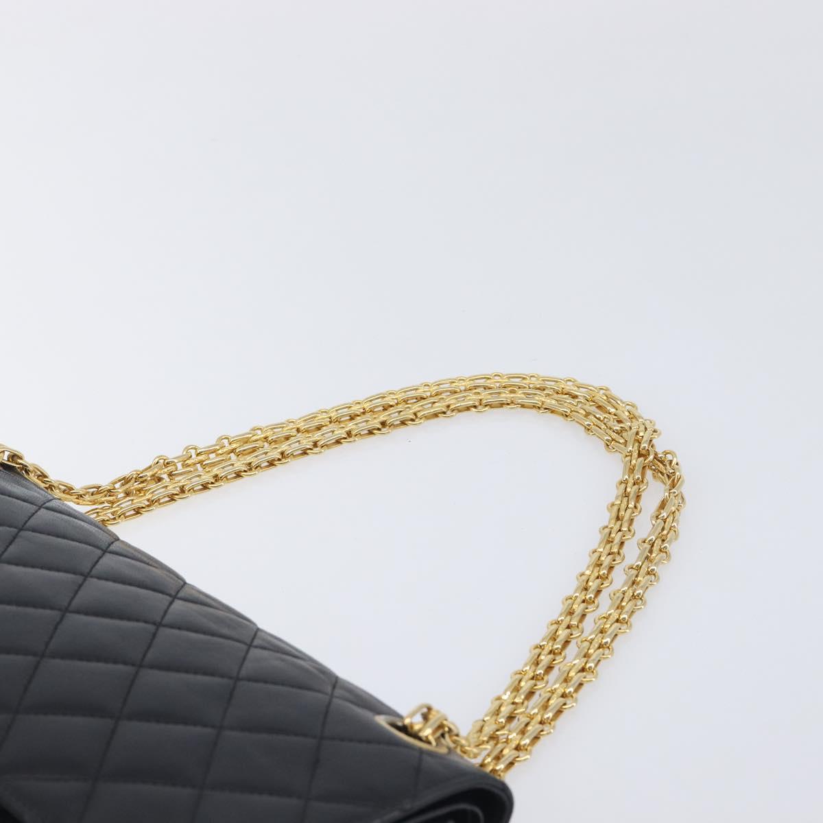 CHANEL Matelasse Chain Shoulder Bag Lamb Skin Black Gold CC Auth 209510V