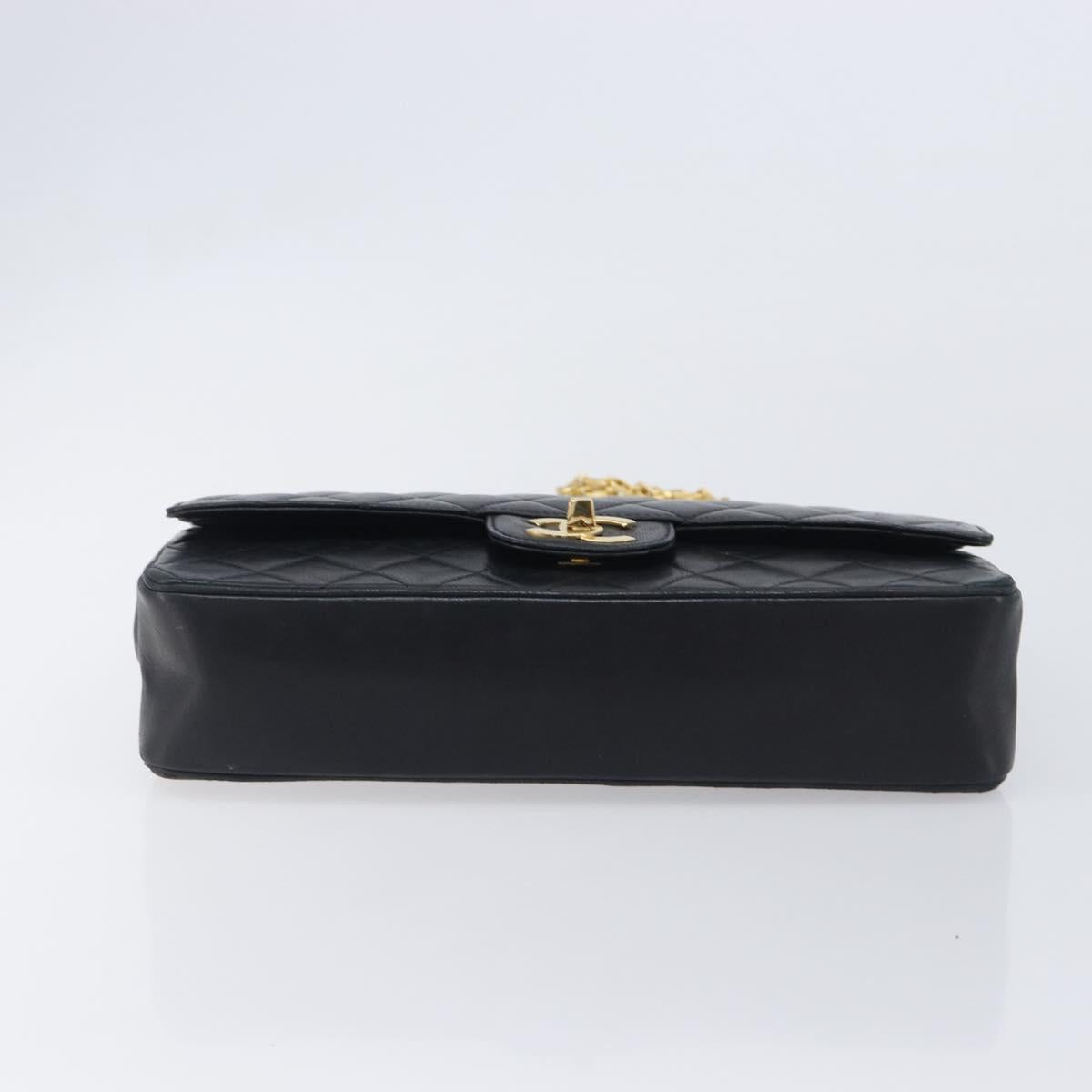 CHANEL Matelasse Chain Shoulder Bag Lamb Skin Black Gold CC Auth 209510V