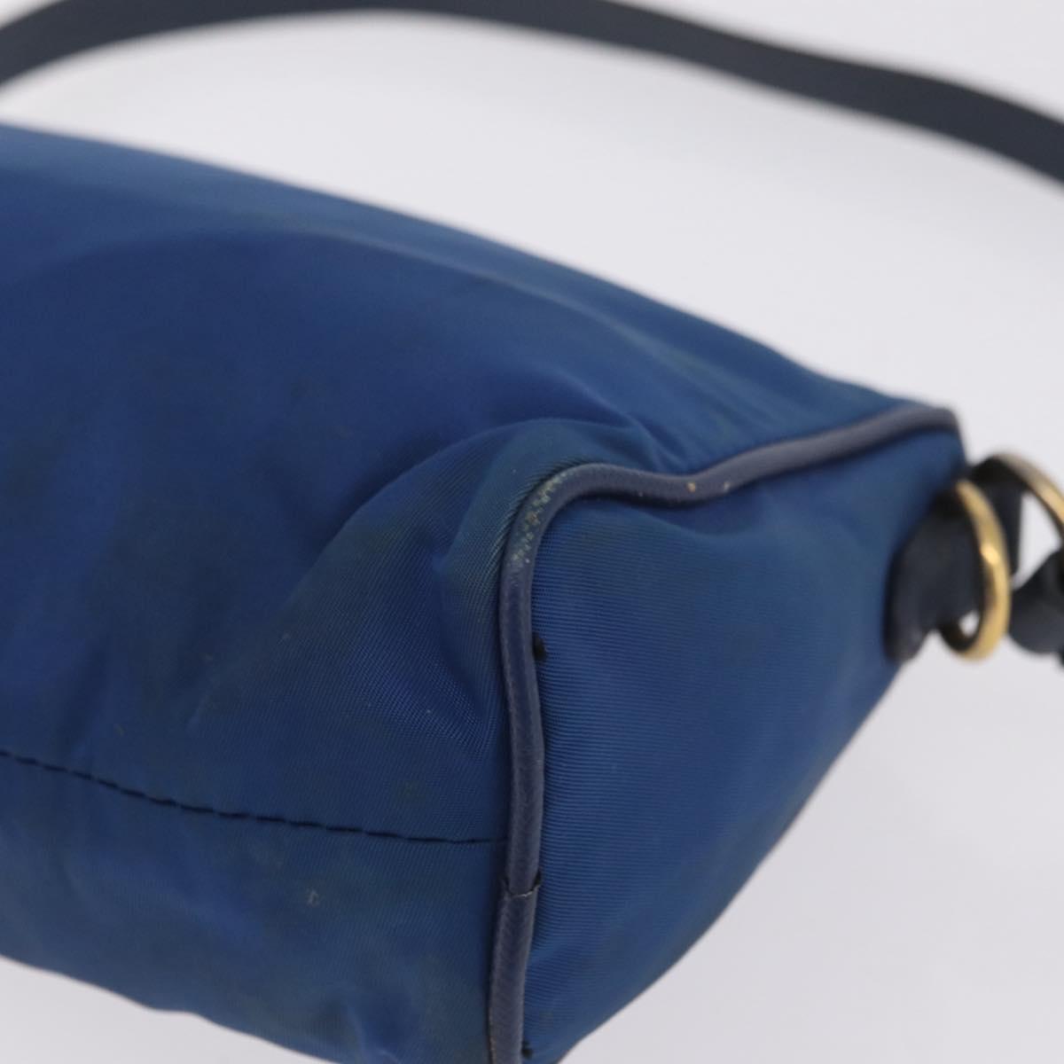 PRADA Shoulder Bag Nylon Blue Gold Auth 209511