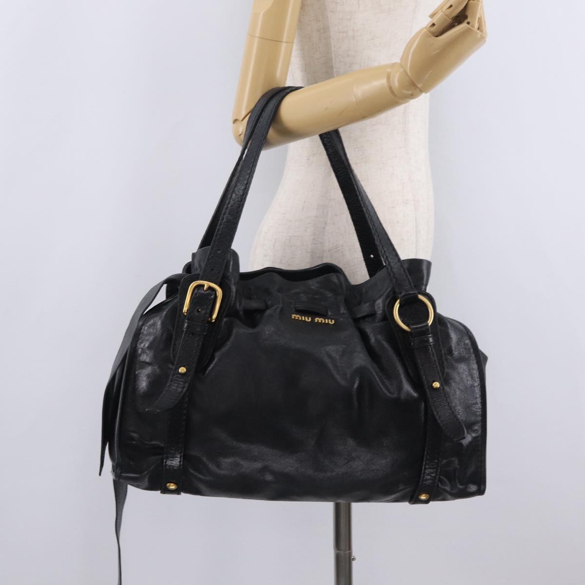 Miu Miu Tote Bag Vitellolux Black Gold Auth 209513V