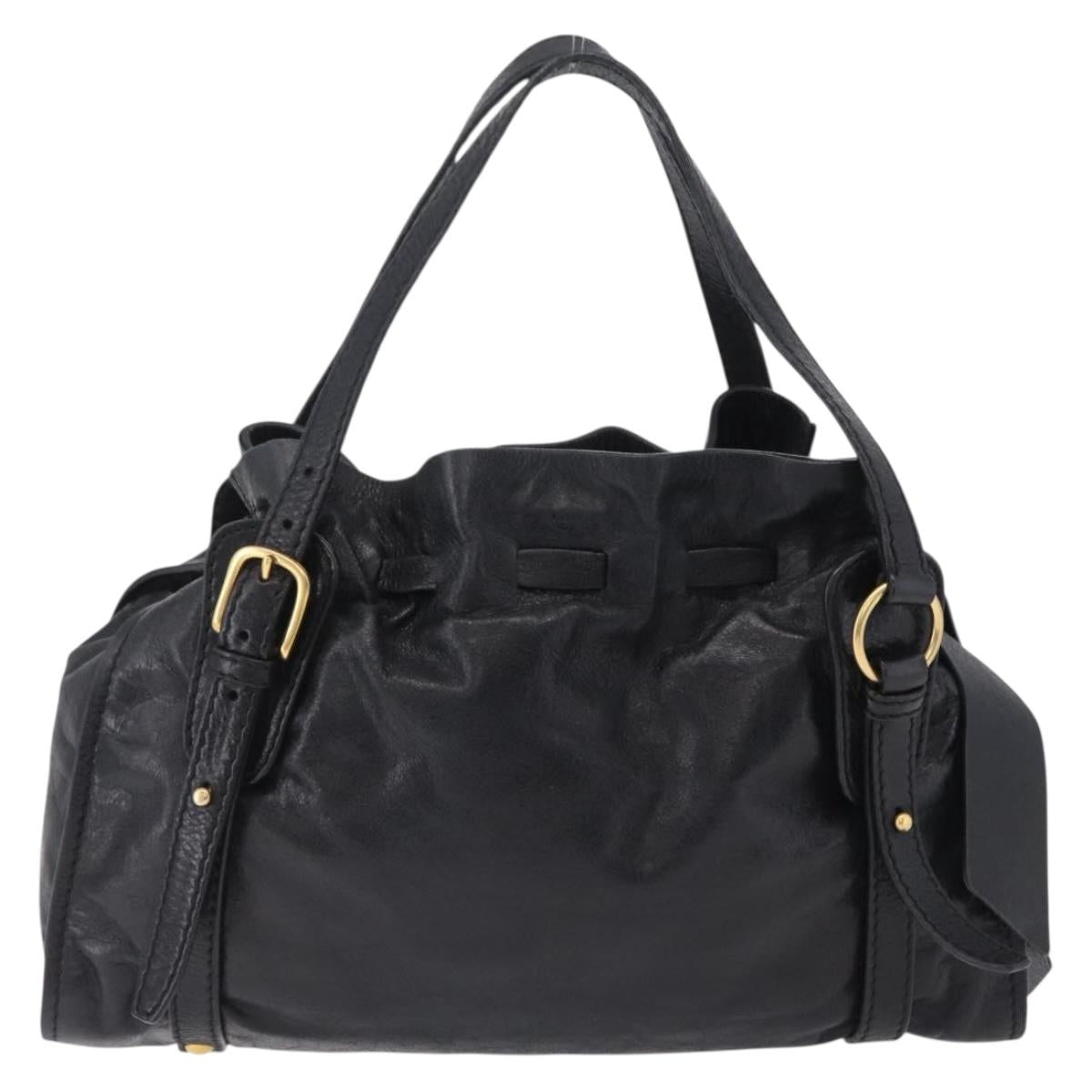 Miu Miu Tote Bag Vitellolux Black Gold Auth 209513V
